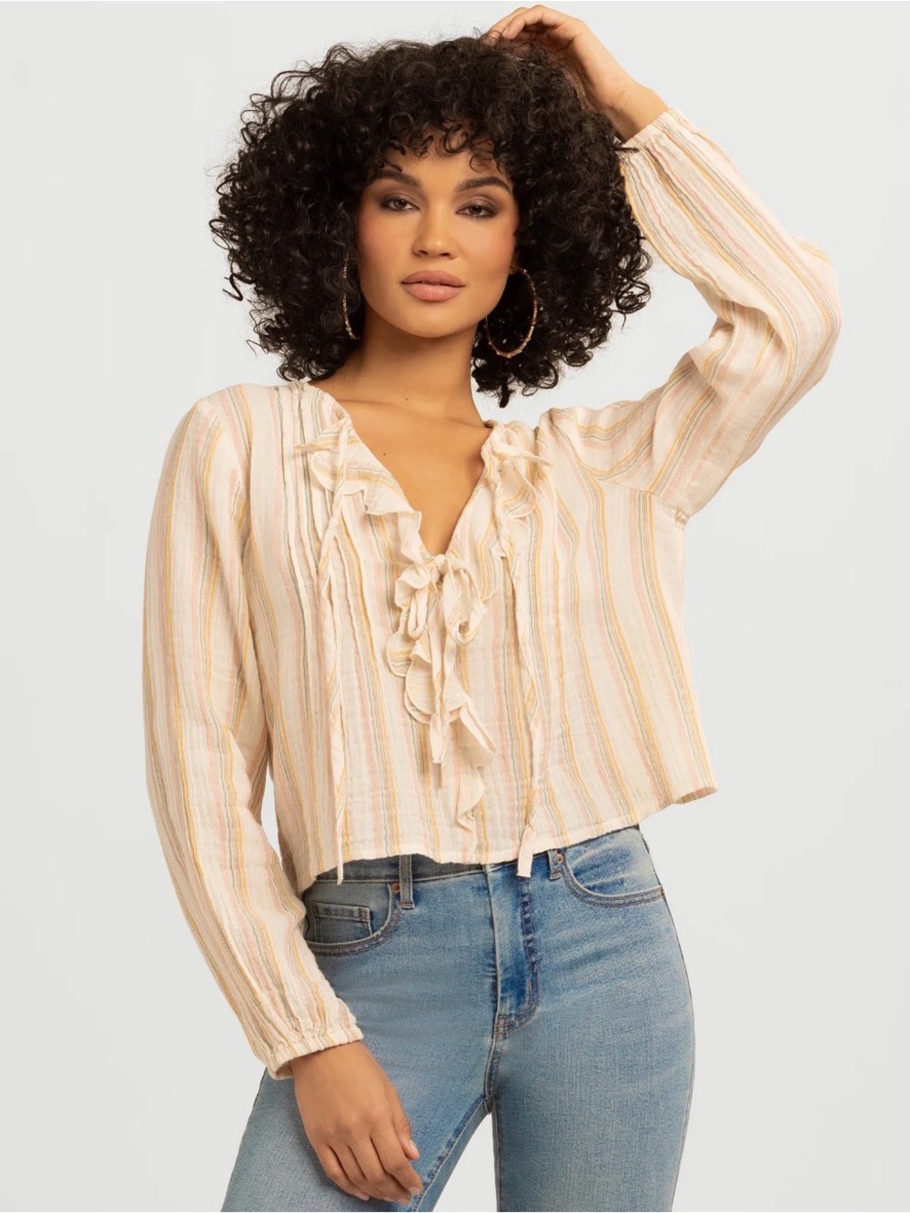 New Jessica Simpson Women's Hilaria Cotton Ruffle Top with Long Sleeves